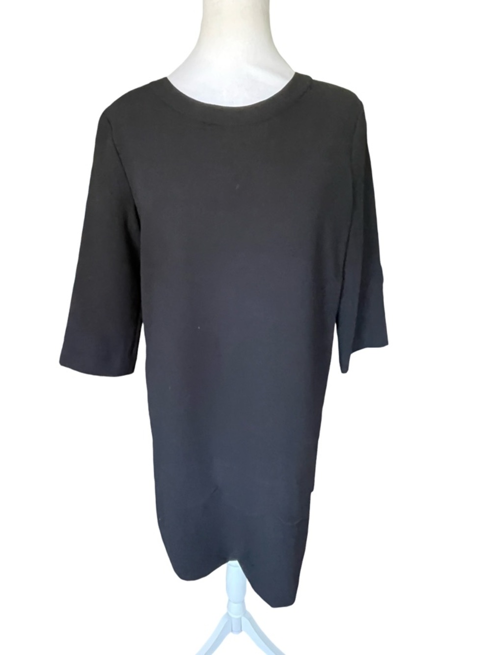 Kate Spade Black Scallop Hem Shift Dress 3/4 Sleeve LBD Minimalist Size 4 - Picture 7 of 13